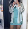 鳳蝶兒吊帶連衣裙子夏天女裝2024年新款韓版純欲風(fēng)短裙套裝女清涼顯瘦 條紋襯衫+藍綠色吊帶裙 M 曬單實拍圖