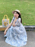 拉夏貝爾（La Chapelle）短袖雪紡連衣裙女裝2025年夏季新款時(shí)尚中長(zhǎng)款法式小個(gè)子夏天裙子 灰藍(lán)色碎花 S 曬單實(shí)拍圖