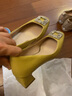 淺町水鉆方頭粗跟鞋女春夏淺口單鞋牛皮瓢鞋一腳蹬女士皮鞋氣質(zhì)仙女鞋 黃色牛皮-796 37 曬單實(shí)拍圖
