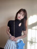 嘉麗薇短袖t恤女夏2025新款黑色韓版鏤空半高領(lǐng)t恤女正肩小個子緊身上衣 黑色【半高領(lǐng)鏤空】 XL ( 114-125斤 ) 曬單實拍圖