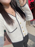 矜持范小香風(fēng)長袖薄款開衫女2025春夏新款韓版甜美拼色氣質(zhì)短款上衣外套 米白色 S 建議80--95斤 曬單實(shí)拍圖