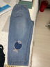 MODX 香港潮牌復(fù)古文藝刺繡魚高腰松緊七分牛仔褲女夏季薄款寬松女士哈倫褲 藍(lán)色 2XL 曬單實(shí)拍圖