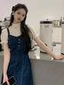 唐菓蜜牛仔背帶裙女夏季2024新款女裝奶系減齡學(xué)院風(fēng)學(xué)生顯瘦連衣裙夏天 米白上衣+牛仔背帶裙 M 曬單實(shí)拍圖