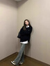莜仙格大碼胖mm美式復(fù)古毛邊微喇叭牛仔褲女春秋高腰修身顯瘦馬蹄褲子潮 復(fù)古藍(lán) L 曬單實(shí)拍圖