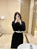 她芙（tafu）品牌女裝黑色小香風(fēng)連衣裙女2025春秋新款氣質(zhì)毛呢小個(gè)子包臀裙 黑色 M 曬單實(shí)拍圖