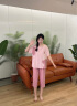 達爾麗情侶睡衣夏季新款針織棉短袖休閑圓領(lǐng)卡通印花薄款男女家居服套裝 T8231202-011-粉紅女 M 曬單實(shí)拍圖