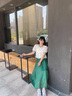 雅黛絲薇 連衣裙夏季女裝2022年新款韓版氣質(zhì)法式小香風半身紗裙子夏天洋氣減齡小個子兩件套套裝裙 綠色扣上衣+綠色半裙 M 曬單實拍圖