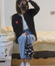 COMME DES GARCONS PLAY CDG川久保玲刺繡疊心男女款羊毛開衫針織毛衣外套情侶 女款黑色 XXS (155) 曬單實拍圖