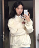 吉閑 衛(wèi)衣女春秋款2024新款涂鴉字母圓領(lǐng)oversize薄款外套寬松上衣 杏色薄款 M 曬單實(shí)拍圖