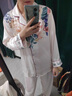 莫代爾水光綢國(guó)風(fēng)新中式睡衣女夏季冰絲薄款短袖長(zhǎng)褲套裝家居服新款印花 繁花-富貴短長(zhǎng) 商柜品質(zhì) 7A軟絲 L 曬單實(shí)拍圖