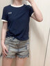 LDBE撞色正肩短袖t恤女夏季2025新款爆款圓領(lǐng)復(fù)古寬松上衣體恤半袖ins 藍(lán)色 XL 曬單實(shí)拍圖
