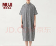 无印良品（MUJI）女式 棉桑蚕丝 短袖连衣裙 衬衫裙女装夏季裙子 BC05CC3S 黑色条纹 L-XL（170/92A） 实拍图