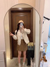 艾珠兒（Aizhuer）米白色工裝外套女短款2024春秋新款韓系小個(gè)子百搭休閑夾克上衣潮 米白色 M 曬單實(shí)拍圖