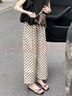PMOG歐貨九分闊腿褲女2024春夏季大碼休閑褲薄款顯瘦波點(diǎn)褲子 百搭-杏色 M 建議100-120斤 曬單實(shí)拍圖