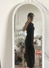 萬(wàn)欣兒少女契約感黑色長(cháng)款抽繩褶皺polo短袖連衣裙女夏收腰 黑色[側邊抽繩] L 曬單實(shí)拍圖