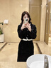 她芙（tafu）品牌女裝黑色小香風(fēng)連衣裙女2025春秋新款氣質(zhì)毛呢小個(gè)子包臀裙 黑色 M 曬單實(shí)拍圖