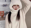 允娜帽子女新款秋冬季保暖御寒毛線(xiàn)帽韓版大頭圍顯臉小寬松護耳針織帽 米白色 曬單實(shí)拍圖