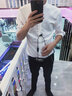 愷吉銳夏季新款襯衫男士修身韓版青年發(fā)型師立領(lǐng)中袖襯衣 白色 M 曬單實(shí)拍圖