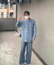 真維斯（Jeanswest）牛仔襯衫男士長袖春秋季款男生日系復(fù)古寬松工裝襯衣男款休閑外套 深藍(lán) 均碼 XL 曬單實拍圖
