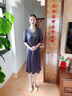 羅蒙（ROMON）真絲連衣裙大牌復古風牛仔藍女夏2024新款時尚氣質(zhì)桑蠶絲長款裙子 牛仔藍 XL 【推薦110-120斤穿】 曬單實拍圖