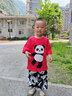A 21 FUNB童裝男童夏款套裝2025新款夏季洋氣兒童短袖長(cháng)褲男孩3歲帥氣衣服 熊貓圖案紅色 110 cm(建議身高105cm左右) 曬單實(shí)拍圖