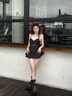 JAVC辣妹鏤空露背收腰吊帶連體衣純風少女感顯瘦褲裙黑色短裙套裝女夏 吊帶上衣+黑色褲裙【套裝】 S 建議 80-95斤 曬單實拍圖