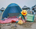 KENPUAZ帳篷戶外海邊沙灘遮陽天幕速開兒童釣魚野營野餐露營簡易棚防曬棚 大號橘黃色-有門+地墊【3-4人】 曬單實拍圖