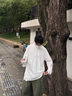 衣然呈品破洞長(cháng)袖T恤男春秋寬松純色簡(jiǎn)約ins潮流港風(fēng)休閑上衣內搭打底衫男 白色 L【建議110-125斤】 曬單實(shí)拍圖