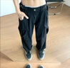 多口袋工裝褲男生春秋季寬松闊腿直筒拖地休閑長(cháng)褲潮牌高街痞帥嘻哈百搭青少年學(xué)生純棉哈倫休閑褲子男 黑色 XL 曬單實(shí)拍圖