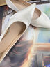 巧丂法式高跟鞋女細跟旗袍秀禾鞋簡(jiǎn)約新娘鞋白色伴娘鞋女婚鞋 米杏 6.5cm 36 標準碼 曬單實(shí)拍圖