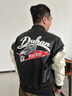 杜漢（DUHAN）摩托車(chē)騎行服賽車(chē)服棒球夾克休閑防摔機(jī)車(chē)服皮衣男女通勤騎士服 黑白刺繡 XL 曬單實(shí)拍圖