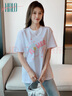 Halo Queen短袖T恤女夏季打底內搭小衫時(shí)尚花朵印花寬松T恤上衣H143T1419 曬單實(shí)拍圖