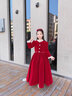 小咔衣濃兒童高端裙子女童主持人禮服鋼琴演奏演出服公主裙花童長(cháng)袖秋冬季 酒紅色長(cháng)款 150 曬單實(shí)拍圖
