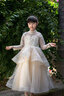 小咔衣濃女童主持人禮服生日公主裙花童婚禮小女孩鋼琴演奏演出服活動(dòng)服裝 香檳色1587長(cháng)袖長(cháng)款 140 曬單實(shí)拍圖