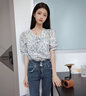 羅蒙（ROMON）碎花雪紡上衣女夏季氣質(zhì)短袖t恤2025年新款娃娃領(lǐng)蕾絲襯衫高級感 花色 M -95-105斤 曬單實拍圖
