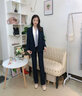 安依蓮職業(yè)裝女裝套裝格子外套小西裝女秋冬韓版修身氣質(zhì)西裝職業(yè)收腰西服套裝工作服 藍色西裝+1966褲子+9966短+8962黑襯衫 L 曬單實拍圖