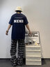 妙奕嘉短袖男t恤衣服男裝夏季新款潮流美式寬松半袖上衣休閑體恤百搭 NENR字母短袖【藏青色】 2XL 【建議 150-170斤】 曬單實(shí)拍圖