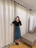 婭麗達裙子開叉牛仔半身裙女秋裝2023新款牛仔裙復(fù)古顯瘦a字長裙 藍色（B0） S 曬單實拍圖