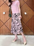 顏域（YANYEE）復(fù)古印花長裙女神半身裙2024年新款夏裝寬松顯瘦碎花裙百褶裙 粉花 M 曬單實拍圖