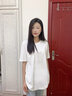 嘉麗薇中長款短袖t恤女寬松大碼衣服開叉冰絲上衣薄2025年天絲棉上衣 白色【弧形下擺】 M 曬單實拍圖