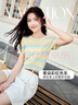 香影（xiangying）漸變色鏤空針織衫女2025夏季新款小個(gè)子圓領(lǐng)短袖正肩t恤上衣 黃色 M 曬單實(shí)拍圖