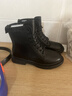 狄德拉真皮大碼女靴40-43寬胖腳英倫風(fēng)厚底粗跟馬丁靴黑色短靴春秋單靴 黑色薄絨 41 (255mm) 標準碼 曬單實(shí)拍圖