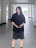 威登羊冰絲短袖t恤男夏季新款寬松男士大碼體恤上衣潮牌男裝衣服男套裝 黑色短袖+白短T+黑西褲【三件 XL 曬單實(shí)拍圖