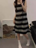 另約韓版ins風(fēng)睡裙女夏季簡(jiǎn)約條紋無(wú)袖吊帶背心睡衣連衣裙夏天家居服 C317 黑灰條紋 L 曬單實(shí)拍圖