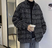 洛科馳小香風(fēng)千鳥(niǎo)格子外套秋季男裝高級感套裝ins潮牌痞帥炸街翻領(lǐng)夾克 黑色外套+白色長(cháng)T+休閑小西褲 XL 建議110-140斤 曬單實(shí)拍圖