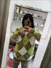 矜持范針織衫女慵懶風(fēng)復(fù)古軟糯拼色加厚毛衣女學(xué)生秋冬韓版寬松上衣潮 綠色毛衣 S 曬單實(shí)拍圖