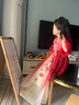 安妮優(yōu)兒（Anneyol）女童漢服連衣裙夏裝2025新款小女孩國風(fēng)襦裙夏季兒童古裝裙子夏款 紅色 120 曬單實(shí)拍圖