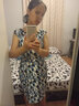 名師路印花連衣裙女春秋裝新款通勤名媛淑女氣質(zhì)無袖鉛筆裙職業(yè)打底裙 藍色53B M 曬單實拍圖
