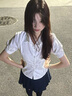 婍妡兩件套jk制服套裝甜辣襯衫上衣女短袖泡泡袖純欲襯衣百褶裙 收腰襯衫+領(lǐng)結 M 94-106 曬單實(shí)拍圖