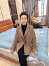 俞兆林（YUZHAOLIN）2024新款媽媽春秋裝高貴雙面呢外套中老年女裝洋氣闊太太毛呢大衣 AN8619375 灰卡其 XL 曬單實(shí)拍圖